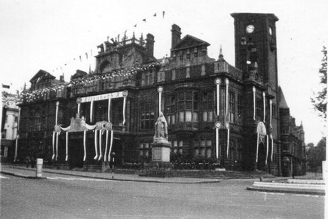 Leamington Town hall during Queen Elizabeth II's coronation in 1953.