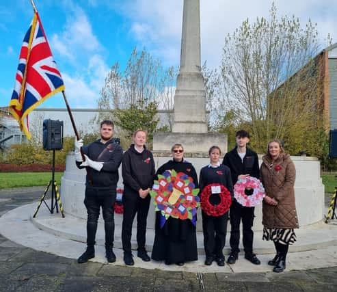 Gabriel Gray, Lola Marsay, Lesley Turner, Aaliyah Hussain, Luke Kirkland and Tracy Gibson following the service.