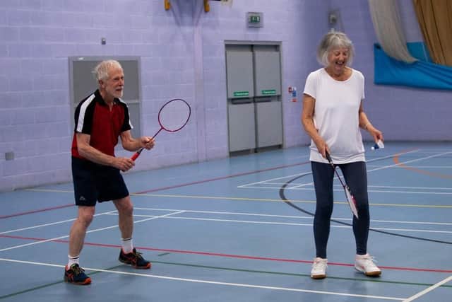 Mike and Linda play badminton every Monday. Photo by John Knight.