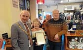 Rugby Mayor Simon Ward, landlady Sarah Quinton and Richard Potter, Rugby CAMRA chairman.