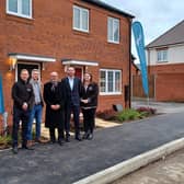 (L-R) Paul Stafford, managing director for Vistry; Marc Howard, head of development for Stonewater; Matt Western MP, Aidan Weir, development manager for Stonewater; Katy Beswick, sales director for Vistry.