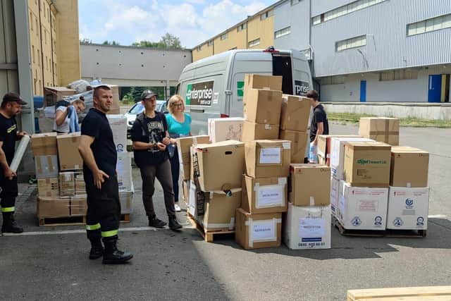 Humanitarian relief supplied by The Leamington Polish Centre arrives in Poland for shipment into Ukraine. Picture siubmitted.