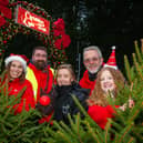 Members of Myton Hospice, Warwick Castle & Pass The Smile tree collection teams, visited Warwick Castle, to switch on the light trail at dusk, to celebrate the charitable collaboration.

Pictured: Laura Dadson (Myton Hospice), Holly Kerrigan (Myton Hospice), Lydia Alexander (Theme3), Paul Flower  (Pass the Smile) and Jason Higgins (Pass the Smile). Photo by Mike Baker