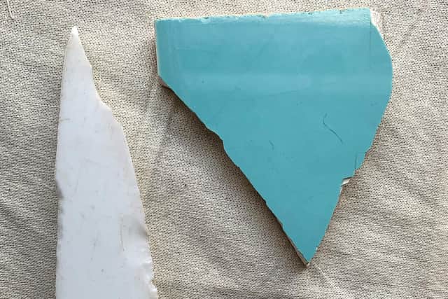 Pieces of tile from Hitler’s cloakroom in the Chancellory in Berlin. Photo supplied by the Fusilier Museum.