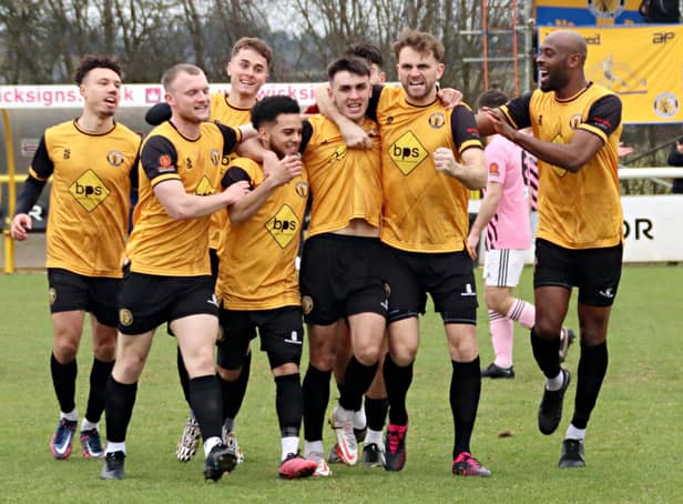 Liam Cross celebrates his first goal for the club.