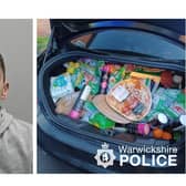 Krisztian Tokoli (left), who was sentenced to eight weeks imprisonment for theft from a shop, and the boot of the car full of goods. Photos supplied by Warwickshire Police
