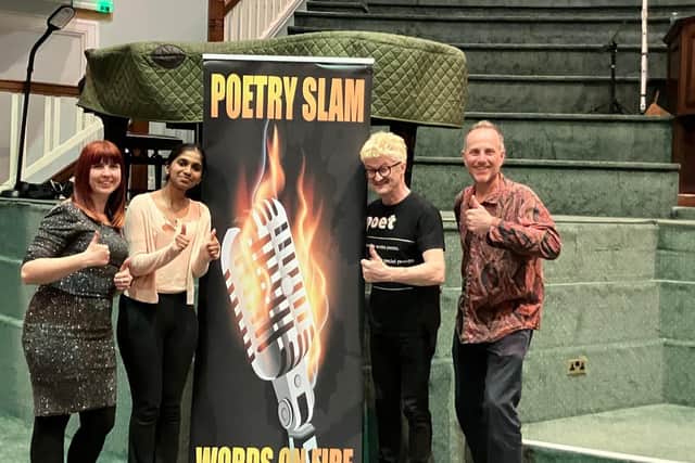 Host Emilie with judges Ananditha Venkatramanan, Spoz and Chris White