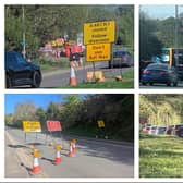 From top left, going clockwise: The entry of the A46 on the edge of Kenilworth, which is closed for three weeks; traffic queuing on the A452 between Leamington and Kenilworth; traffic queuing on the Birmingham Road going out of Kenilworth; the lane closure at Dalehouse Lane.