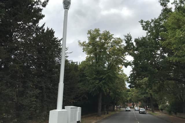 The mobile phone mast on Lillington Avenue near its junction with Lillington Road. Picture supplied.