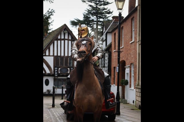 The launch event included an appearance from Guy of Warwick on horseback, played by Karl Ude-Martinez, a professional actor, TV presenter and expert horseman. Photo by Owen Thompson and Luke Cave, students at the Warwickshire College Group and University Centre.