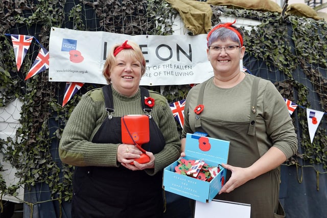 Lisa McKenzie and Dawn Grindey from Chesterfield Royal British Legion selling poppies.