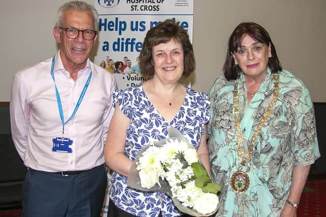 Flowers presented to Karen Tomlinson who works tirelessly to support the Friends Board and the team of Service Co-ordinators who lead the team of over 170 volunteers.