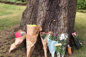 Floral tributes in the park. Picture: Shirley Ann Hough