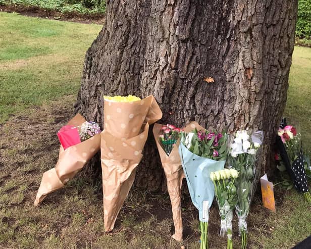 Floral tributes in the park. Picture: Shirley Ann Hough