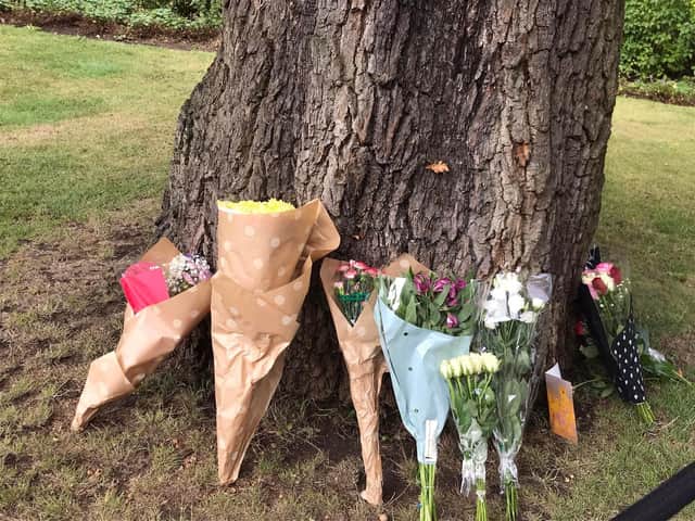 Floral tributes in the park. Picture: Shirley Ann Hough