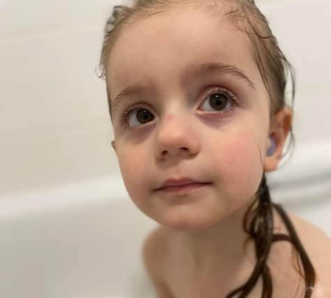 Gorgeous Sofia enjoys fun in the bath after her time in hospital.