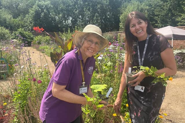 Loraine Towey, head gardener at Guy’s Cliffe Walled Garden with Penny Wiltshire, area manager for Derventio Housing Trust, Warwickshire. Photo supplied