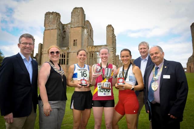 Pictured at last year’s event are: Women’s winners: 1st Julie Emmerson (1986), 2nd - Kelly Edwards (16) and 3rd Natalie Bhangal (1079). The winners are pictured with (left) Sir Jeremy Wright MP and Cllr Sam Louden-Cooke, mayor of Kenilworth; (right) David Lester, senior partner at Blythe Liggins Solicitors and David Clayfield, district governor, Rotary Heart of England.