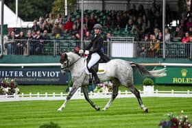 Max Warburton riding DEERPAIRC REVELRY for GBR  in the Dressage stage of the Defender Burghley Horse Trials, held in the Deer Park of Burghley House in Stamford.
