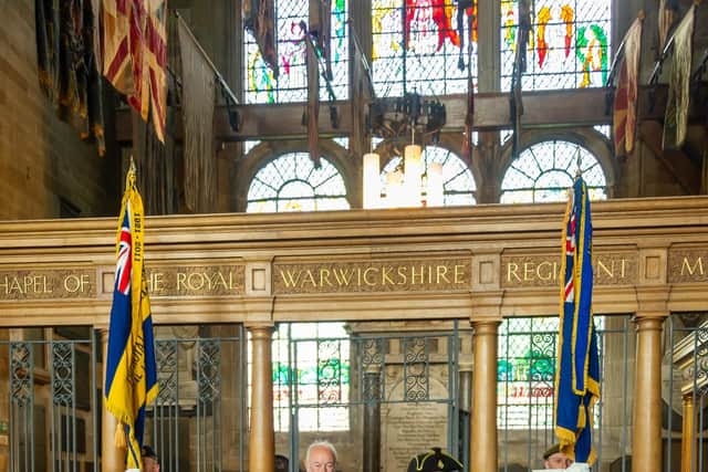 Warwickshire Freemasons recently signed the Armed Forces Covenant.  Philip Hall, Provincial Grandmaster and Lt. Col Samantha Brettell from HQ West Midlands, who signed on behalf of the MoD in the Regimental Chapel of the Royal Warwickshire Regiment in the Collegiate Church of St Mary in Warwick. Photo by Mike Baker