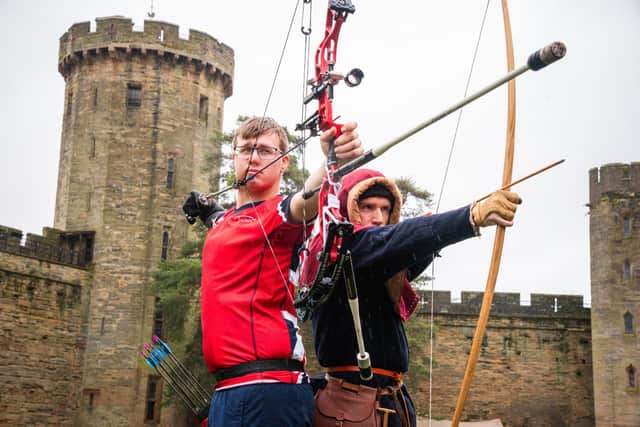 Paralympic GB archer, Jamie Harris who has won mixed team silver at the 2023 Para Euro Cup Finals as well as gold at the 2022 Para Euro Cup Finals and multiple medals at the European Athletics Championships, shot the first arrow of the festival alongside Warwick Castle’s resident medieval archers. Photo by NicolaGottsPhotography