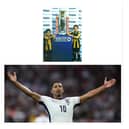 Top: Image courtesy of Leamington FC showing Jude Bellingham and his younger brother Jobe wearing Leamington FC kits and posing with the Premier League trophy.Bottom: GELSENKIRCHEN, GERMANY - JUNE 16: Jude Bellingham of England celebrates scoring his team's first goal during the UEFA EURO 2024 group stage match between Serbia and England at Arena AufSchalke on June 16, 2024 in Gelsenkirchen, Germany.   (Photo by Kevin C. Cox/Getty Images)