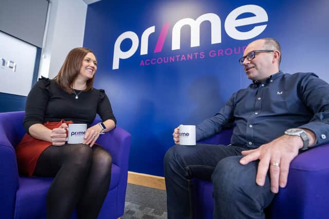 Paislei Godley, who has been promoted to director at Prime Accountants Group, with managing director Morgan Davies.
