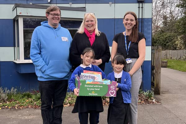 Jimmy Craig, PTA Chair Helen with Year 2 teacher and two pupils at Kingsway Primary School. Photo supplied