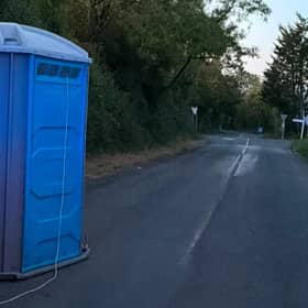 The portable loo found in the middle of the road. Picture: Market Harborough and Lutterworth Police