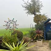A little bit of paradise that has been developed over almost 30 years covering a ditch and some wasteground at the edge of the field. The blue cord shows the approximate line of the original boundary. A number of other Montague Road residents have also extended at the back of their gardens. Photo: Rugby Advertiser.