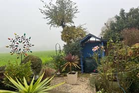 A little bit of paradise that has been developed over almost 30 years covering a ditch and some wasteground at the edge of the field. The blue cord shows the approximate line of the original boundary. A number of other Montague Road residents have also extended at the back of their gardens. Photo: Rugby Advertiser.
