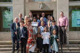 Rugby Mayor Maggie O'Rourke, and Rugby Rotarians joined the winners of the Rugby Rotary Young Writer Competition at the Town Hall.