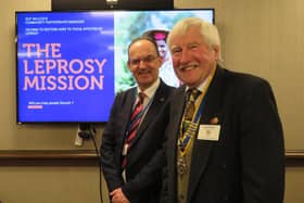 Guy Wilcock of the Leprosy Mission with Warwick Rotary Club President Alan Bailey. Photo supplied