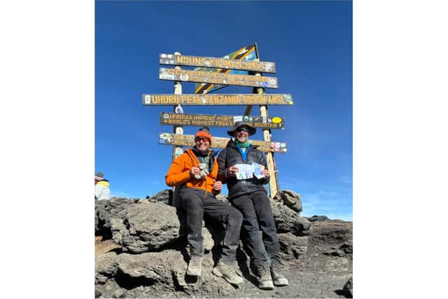 Mark Harrington and his friend Dean Hands recently completed their Kilimanjaro fundraising challenge, despite the team facing severe weather and significant physical challenges on the mountain. Photo supplied by South Warwickshire University NHS Foundation Trust (SWFT)
