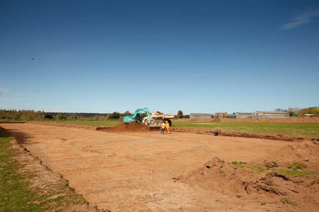 Visual is of Smiths sand and gravel quarry at Wolston Fields Farm, Warwickshire.
It illustrates the careful removal of the top soil layer under the supervision of the field archaeologist, who was identifying areas for further investigation ahead of the excavation of gravel. Image provided by Smiths Concrete.