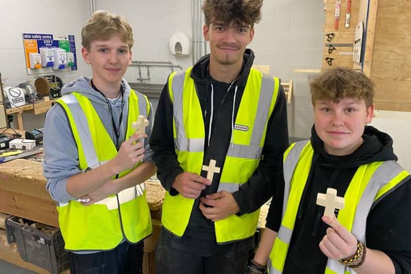 Construction students at Northampton College have created wooden hearts and crosses for The Lewis Foundation
