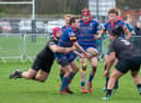 Leamington trio, Conor Chamberlain, Nathan Batchelor and Kofi Miller, on the attack.