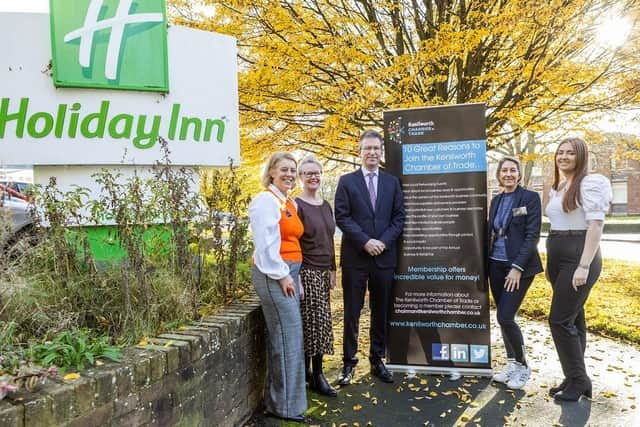 From left: Sarah Kershaw, of The Chamber; Georgina Mitchell of Holiday Inn; Sir Jeremy Wright MP; Nadine Hummert, of The Chamber and Molly Rudd of Holiday Inn. Photo by Karen Massey photography