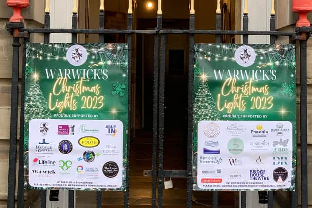 Banners on railings of The Court House to recognise all the supporters of the new lights in Warwick. Photo supplied