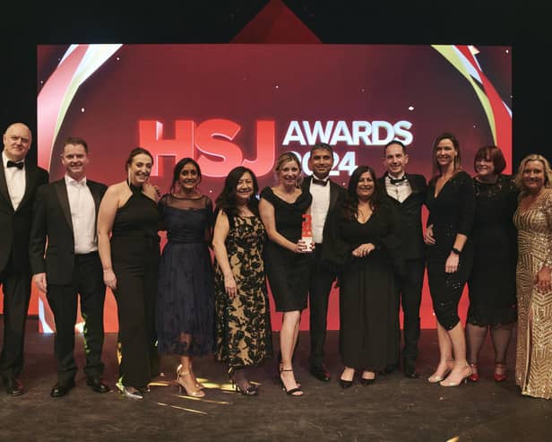 SWFT staff collecting the ‘Trust of the Year’ award at the HSJ Awards ceremony on Thursday 21 November at Evolution London. Picture supplied.