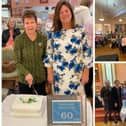 Kenilworth Flower Club marked its 60th anniversary this week. Left shows; Gail Williams (left) vice chairman NAFAS South Midlands and Sherry Whorlow (right) chairman Kenilworth Flower Club with the cake, top right shows; Kenilworth Flower Club committee and NAFAS VC behind the cake and bottom right shows; (left to right) Susanne Hall, Janet Scott, Gail Barnett, Gail Williams (NAFAS), Sherry Whorlow, Lesley Middleton, Sadie Dobson, Diane Carhill, Alison Cook. Photos supplied