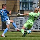 Caine Elliott went close with this effort in Rugby's 2-0 friendly loss to Redditch. Picture by Martin Pulley