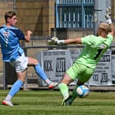 Caine Elliott went close with this effort in Rugby's 2-0 friendly loss to Redditch. Picture by Martin Pulley