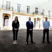 Emma Spark and  Chris Parsons, of The Wigley Group, Tom Bromwich, of Bromwich Hardy and Louis Washington Smith of The Wigley Group outside 11 Waterloo Place in Leamington. Picture submitted.