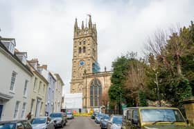Most of the scaffolding at St Marys Church in Warwick has been taken down revealing the newly restored tower. Photo by Mike Baker