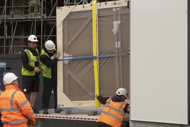 Protected by a bespoke crate, the large painted cloth measuring 2.3m x 2.6m, was craned out by fine art handlers with the support of National Trust’s conservation team and will now go for conservation treatment and detailed research to understand it better.