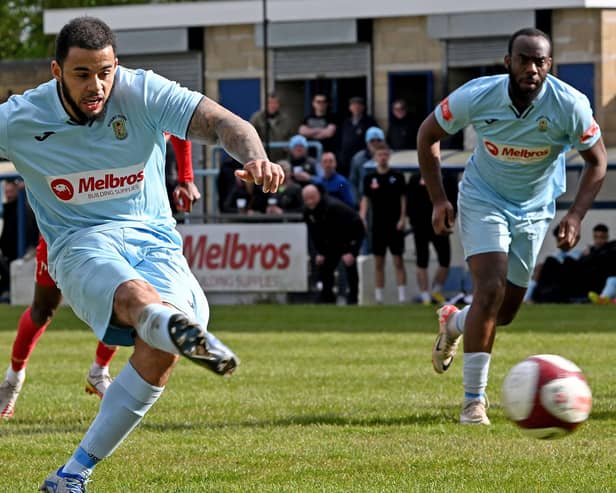 Loyiso Recci slots home the second of his two penalties in Saturday's much-needed win over Walsall Wood (Picture: Martin Pulley)