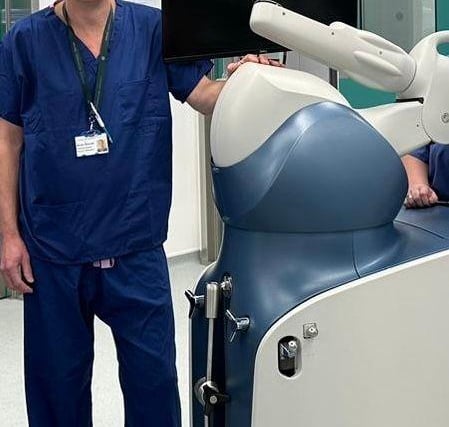 Mr Riemer with the @Mako robotic arm
