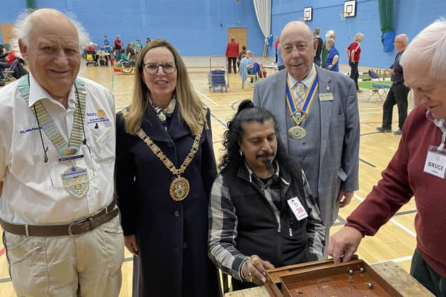 John Parkinson,Rotary District Govenor, former Mayor Carolyn Watson-Merett, Kiesh (participant) Keith Ward, President of Rotary club of Rugby and Bruce Undy (helper)