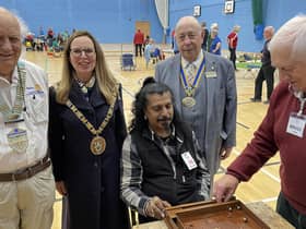 John Parkinson,Rotary District Govenor, former Mayor Carolyn Watson-Merett, Kiesh (participant) Keith Ward, President of Rotary club of Rugby and Bruce Undy (helper)